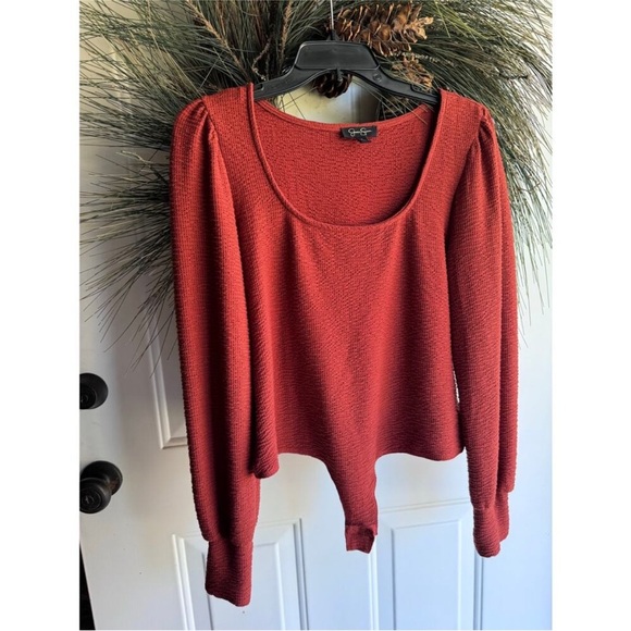 Jessica Simpson burnt orange textured bodysuit square neckline boho size large - Picture 13 of 14